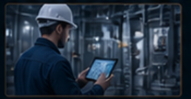 Technician using tablet in facility environment